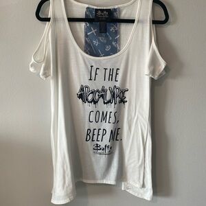 Buffy the Vampire Slayer White cold shoulder top with Apocalypse Print